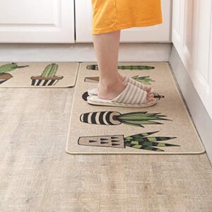 Kitchen Mats for Floor 2 Piece Non Skid Kitchen Floor Mats Anti Fatigue Mat Kitchen Rubber Back Absorbent Kitchen Rug Set Cactus Green Kitchen Rugs for Doormat Bathroom 17''x29''+17''x47'