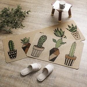 Kitchen Mats for Floor 2 Piece Non Skid Kitchen Floor Mats Anti Fatigue Mat Kitchen Rubber Back Absorbent Kitchen Rug Set Cactus Green Kitchen Rugs for Doormat Bathroom 17''x29''+17''x47'