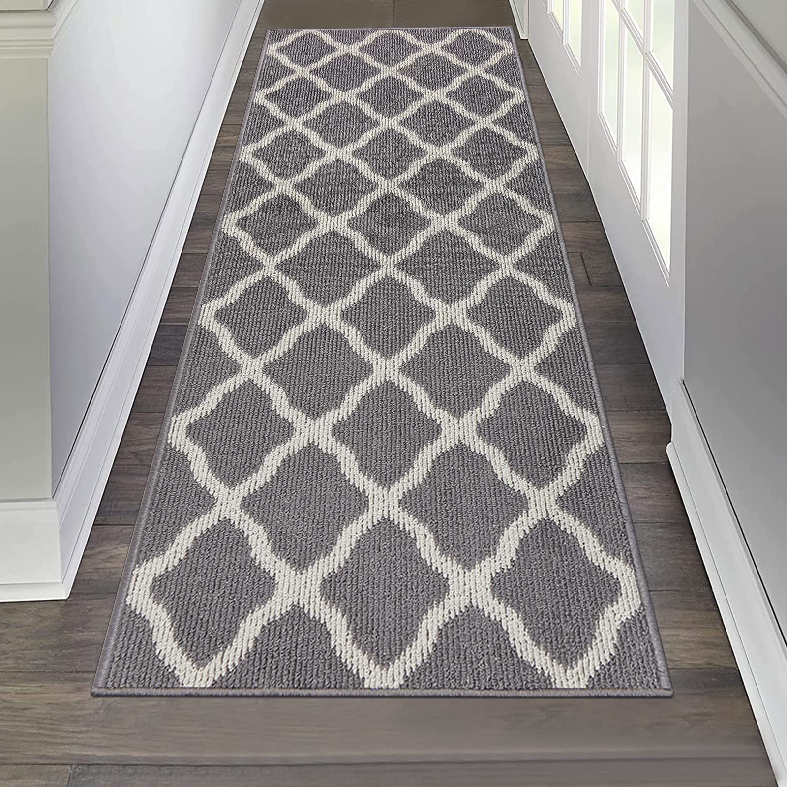 Ileading Kitchen Rugs Set 2 Pieces Machine Washable Laundry Room Rugs Farmhouse Non Slip Indoor Mats Absorbent Durable Carpet for Entryway Hallway Bathroom(20"x32"+20"x59", Grey)