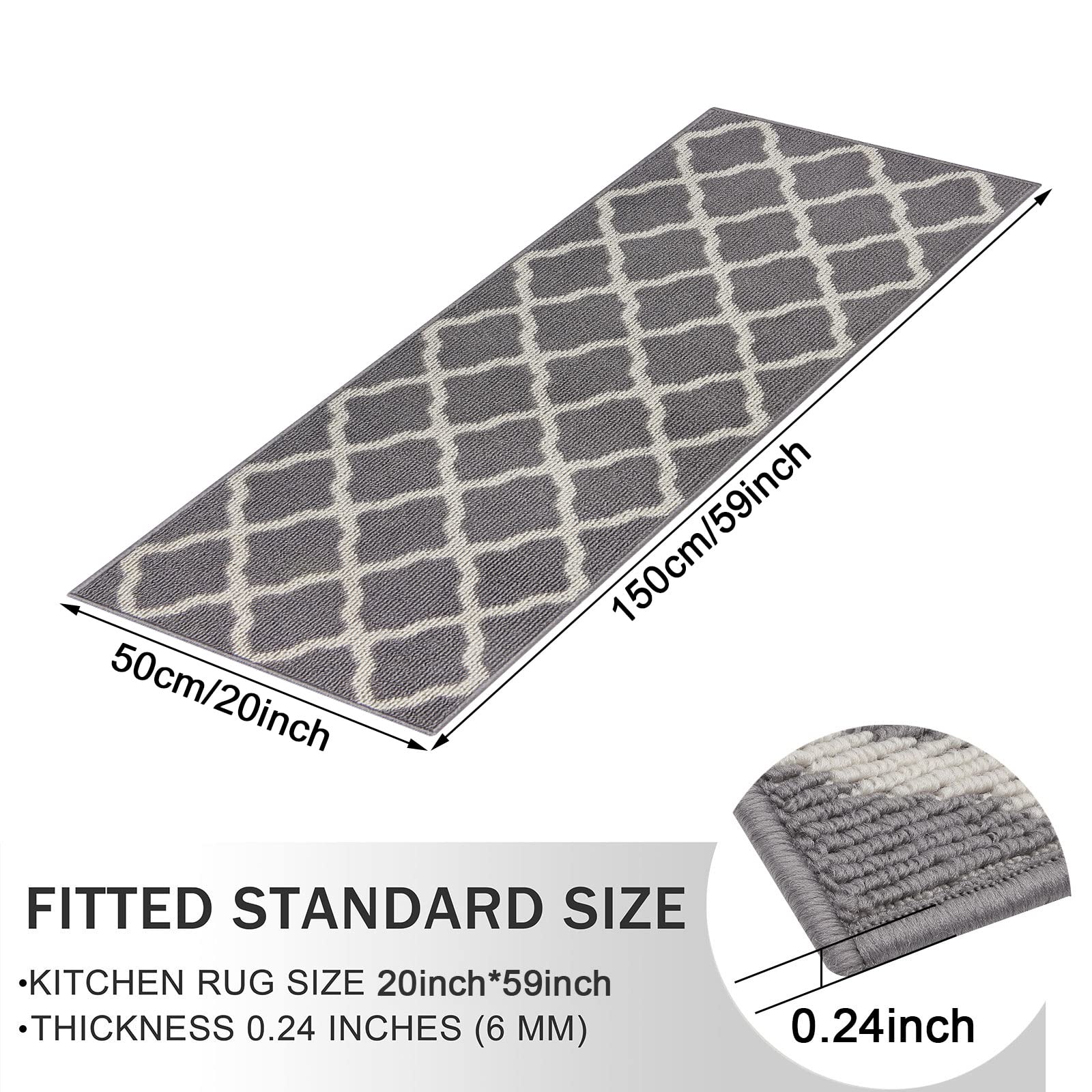 Ileading Kitchen Rugs Set 2 Pieces Machine Washable Laundry Room Rugs Farmhouse Non Slip Indoor Mats Absorbent Durable Carpet for Entryway Hallway Bathroom(20"x32"+20"x59", Grey)