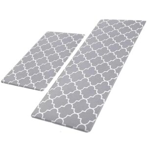 2 pcs kitchen mats cushioned - kitchen rugs comfort standing desk mat & rugs - heavy duty pvc ergonomic rug for kitchen, floor home, office - gray