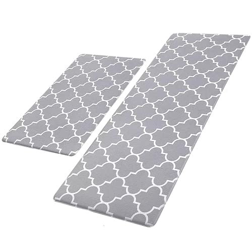 2 PCS Kitchen Mats Cushioned - Kitchen Rugs Comfort Standing Desk Mat & Rugs - Heavy Duty PVC Ergonomic Rug for Kitchen, Floor Home, Office - Gray