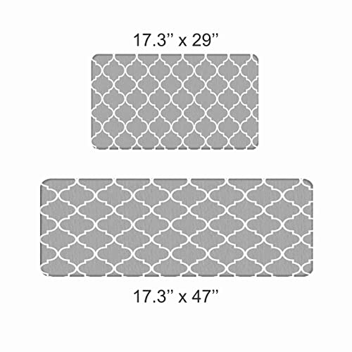2 PCS Kitchen Mats Cushioned - Kitchen Rugs Comfort Standing Desk Mat & Rugs - Heavy Duty PVC Ergonomic Rug for Kitchen, Floor Home, Office - Gray