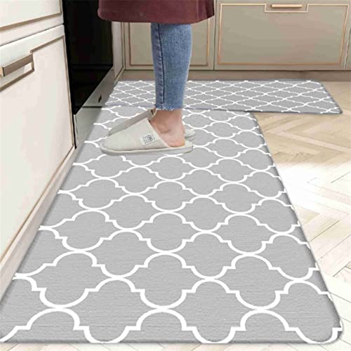 2 PCS Kitchen Mats Cushioned - Kitchen Rugs Comfort Standing Desk Mat & Rugs - Heavy Duty PVC Ergonomic Rug for Kitchen, Floor Home, Office - Gray