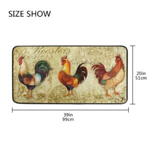 Sinestour Vintage Rooster Kitchen Rugs Non Slip Kitchen Mats Bath Rug livingroom Doormats for Home Decor, Washable, 39 x 20 Inch