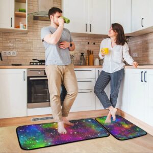 Colorful Galaxy Kitchen Mat [2 PCS] Cushioned Anti-Fatigue Kitchen Rug, Waterproof Non-Slip Kitchen Mats and Rugs Set for Kitchen, Floor Home, Office, Sink, Laundry,19.7"x47.2"+19.7"x27.6"