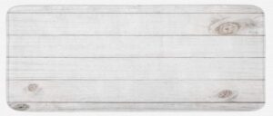 ambesonne grey and white kitchen mat, wooden planks horizontal lines rustic timber soft tone oak background house image, plush decorative kitchen mat with non slip backing, 47" x 19", white