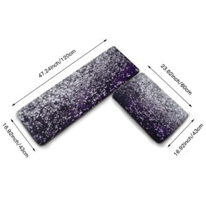 YouTary Purple Black Silver Glitter Pattern Kitchen Rug Set 2 PCS Floor Mats Washable Non-Slip Soft Flannel Runner Rug Doormat Carpet for Floor Home Bathroom, 17" x 47"+17" x 24"-M