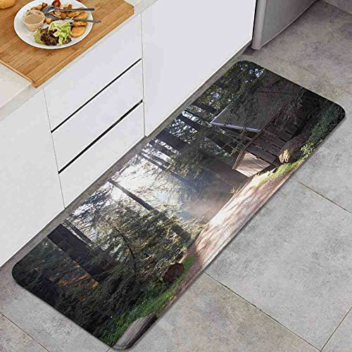 VISALUNA Kitchen Rugs and Mats Cabin in Fogy Forest Cushioned AntiFatigue Comfort Runner Mat for Floor Rug Standing Rugs,17"x48"