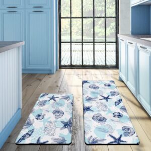 tritard coastal kitchen mats rugs sets of 2 foam cushioned anti fatigue beach themed kitchen mats for floor waterproof non slip kitchen rug runner for sink laundry, 17.3" x 28"+17.3" x 47"
