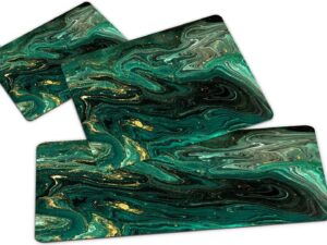 kitchen rug sets 3 piece,abstract pour painting liquid marble dark green teal painting gold accent art print,floor mats washable doormat anti fatigue non-slip kitchen runner rug bedroom area carpet