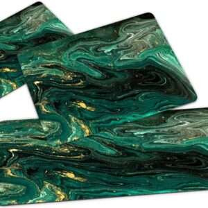 Kitchen Rug Sets 3 Piece,Abstract Pour Painting Liquid Marble Dark Green Teal Painting Gold Accent Art Print,Floor Mats Washable Doormat Anti Fatigue Non-Slip Kitchen Runner Rug Bedroom Area Carpet