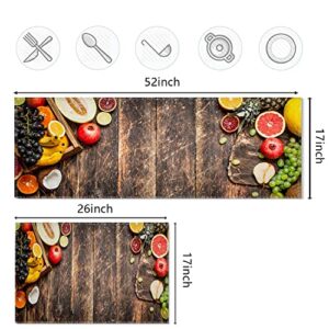 SDIZDIPK Kitchen Rugs Washable,Fruits Wood Background,Non Skid Anti-Fatigue Floor Mats for Sink,2 Pcs Set (52''X17''+ 26''X17''), 52x17