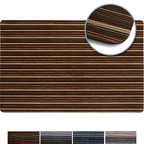 SoHome Smooth Step Striped Machine Washable Low Profile Stain Resistant Non-Slip Versatile Utility Kitchen Mat, Brown/Black, 24"x35"