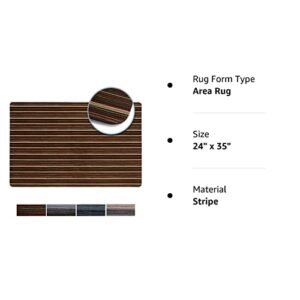 SoHome Smooth Step Striped Machine Washable Low Profile Stain Resistant Non-Slip Versatile Utility Kitchen Mat, Brown/Black, 24"x35"