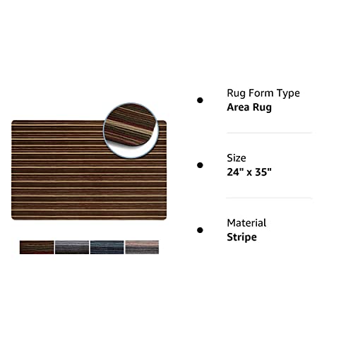 SoHome Smooth Step Striped Machine Washable Low Profile Stain Resistant Non-Slip Versatile Utility Kitchen Mat, Brown/Black, 24"x35"