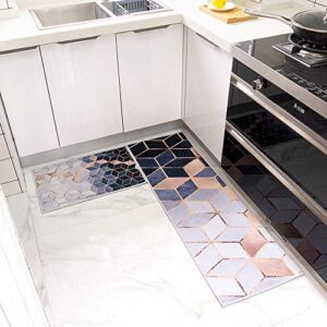 vioncci kitchen rug set, 2 pieces absorbent non slip kitchen mat, microfiber material doormat runner rug set （15.7"×23.6" + 15.7"×47.2"）gradient blue