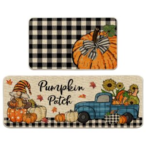pinata fall kitchen rugs and mats set of 2 - hello fall y’all gnomes pumpkin farmhouse fall kitchen decor mats for floor - 17x29 and 17x47 inch