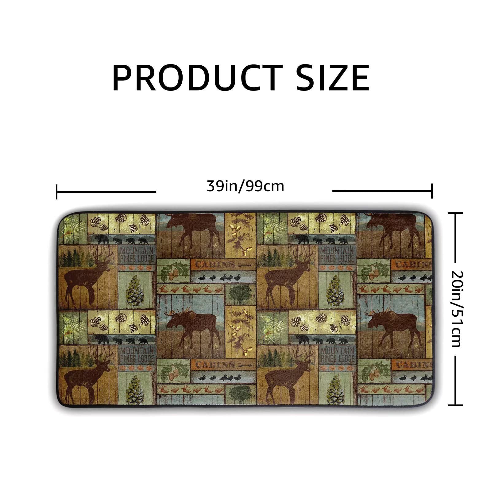 Rustic Moose Deer Kitchen Rugs and Mats Washable Memory Foam Cabin Non Skid Kitchen Mats Under Sink Farmhouose Kitchen Comfort Floor Mats Kitchen Decor for Bathroom Carpet 39" X 20"