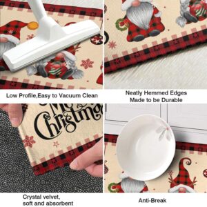 CocoBelin Christmas Gnome Kitchen Rug and Mat 2 Pcs,Red Truck Snowflake Tree Buffalo Plaid Bathroom Rug Non Slip Cushioned Mat Runner Rug Doormat for Christmas Farmhouse Kitchen Decor,17x30+17x47inch