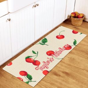 sunfancy cherry vintage style custom washable decor kitchen rug floor door mat, personalized anti-slip bathroom living room garden rugs