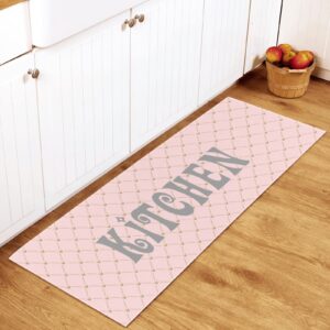 beyodd pink personalized kitchen mat and rug, custom floor mat anti-slip rugs for kitchen, floor home, office, sink, laundry, 48x17 inches