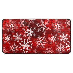 senya christmas rug kitchen rugs runner christmas red pattern with snowflakes flower doormat bath rugs non slip area rugs for bathroom kitchen indoor 39" x 20"