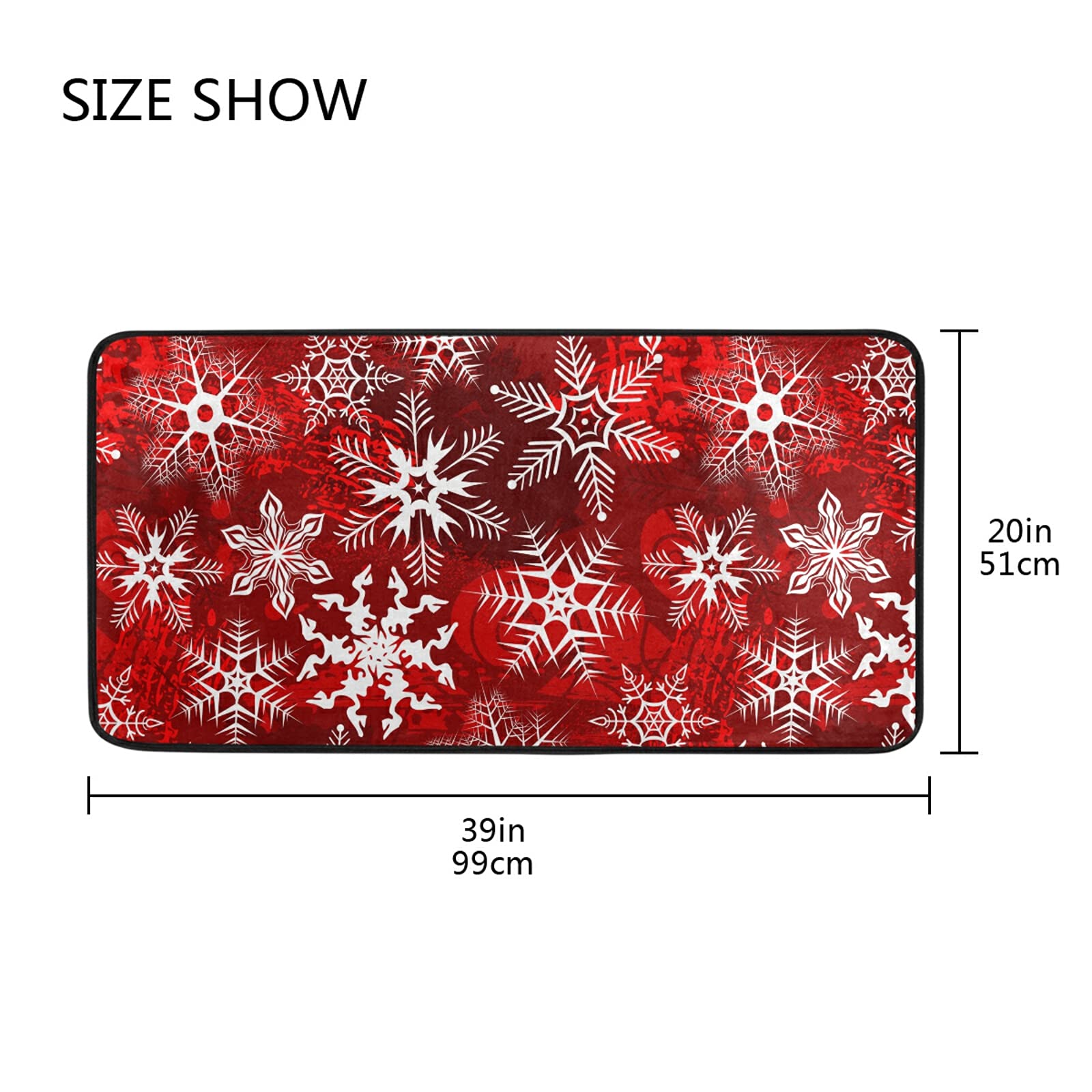 senya Christmas Rug Kitchen Rugs Runner Christmas Red Pattern with Snowflakes Flower Doormat Bath Rugs Non Slip Area Rugs for Bathroom Kitchen Indoor 39" X 20"