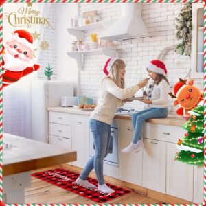 Christmas Kitchen Rugs Set of 2 Xmas Kitchen Mats Merry Christmas Mats Red Black Buffalo Plaid Doormat Christmas Non Slip Backing Floor Mat Xmas Door Mat for Home Kitchen Door Bathroom (Snowflakes)