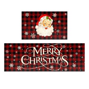 holvdeng christmas santa claus kitchen mat set of 2 non slip thick kitchen rugs and mats for floor comfort standing mats for kitchen, sink, office, laundry, 17"x47"+17"x28"