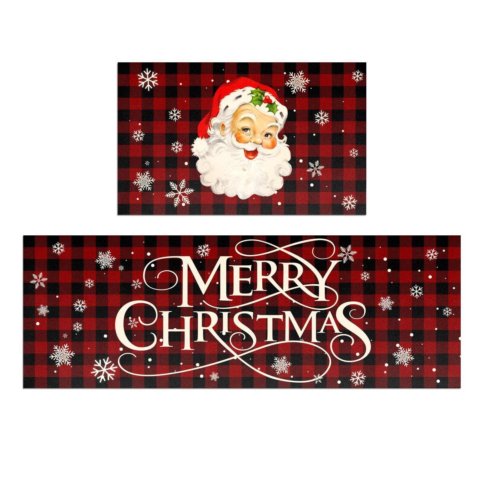 HOLVDENG Christmas Santa Claus Kitchen Mat Set of 2 Non Slip Thick Kitchen Rugs and Mats for Floor Comfort Standing Mats for Kitchen, Sink, Office, Laundry, 17"x47"+17"x28"