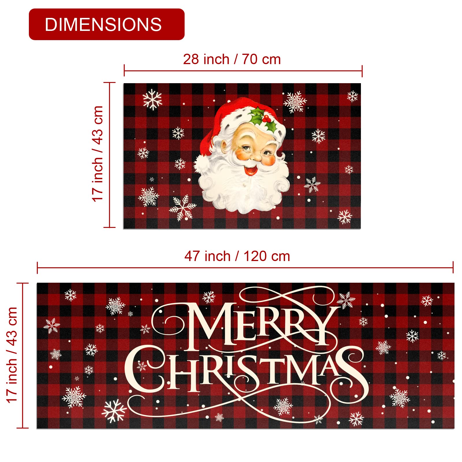 HOLVDENG Christmas Santa Claus Kitchen Mat Set of 2 Non Slip Thick Kitchen Rugs and Mats for Floor Comfort Standing Mats for Kitchen, Sink, Office, Laundry, 17"x47"+17"x28"