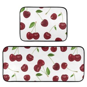 red cherry white kitchen mat set of 2 anti-fatigue kitchen rug set non slip cushioned heavy duty foam kitchen runner rugs and mats comfort standing mat for floor home decor doormat