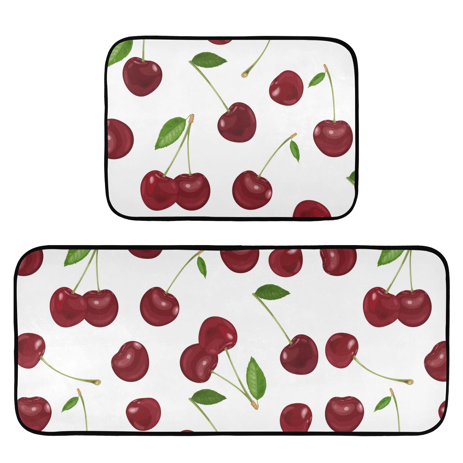 Red Cherry White Kitchen Mat Set of 2 Anti-Fatigue Kitchen Rug Set Non Slip Cushioned Heavy Duty Foam Kitchen Runner Rugs and Mats Comfort Standing Mat for Floor Home Decor Doormat