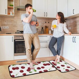 Red Cherry White Kitchen Mat Set of 2 Anti-Fatigue Kitchen Rug Set Non Slip Cushioned Heavy Duty Foam Kitchen Runner Rugs and Mats Comfort Standing Mat for Floor Home Decor Doormat