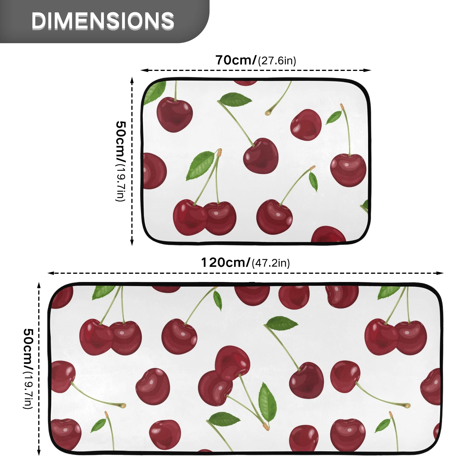 Red Cherry White Kitchen Mat Set of 2 Anti-Fatigue Kitchen Rug Set Non Slip Cushioned Heavy Duty Foam Kitchen Runner Rugs and Mats Comfort Standing Mat for Floor Home Decor Doormat