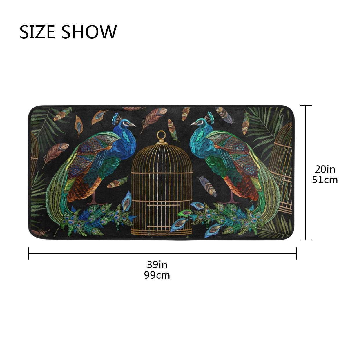 susiyo Kitchen Mat Beautiful Peacock Bird Kitchen Rug Mat Anti-Fatigue Comfort Floor Mat Non Slip Oil Stain Resistant Easy to Clean Kitchen Rug Bath Rug Carpet for Indoor Outdoor Doormat