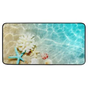 starfish coral and seashell on the summer beach kitchen rug doormats carpet bath mats runner rug for home decor,non-slip standing kitchen rug 39" x 20"