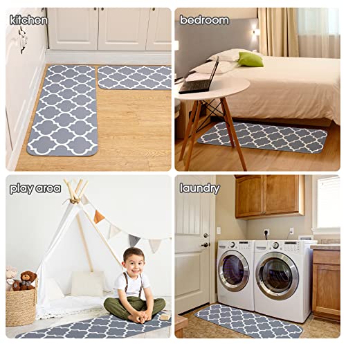 MAYHMYO 2 Piece Kitchen Rug Set Non-Slip Grey Kitchen Rugs and Mats Non Slip Washable, Soft Kitchen Rug Set for Kitchen Dining Room, Floor Home, Office, Sink, Laundry, 17"X48"+17"X28"