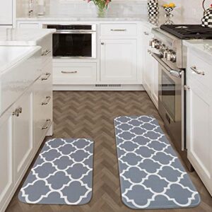 mayhmyo 2 piece kitchen rug set non-slip grey kitchen rugs and mats non slip washable, soft kitchen rug set for kitchen dining room, floor home, office, sink, laundry, 17"x48"+17"x28"