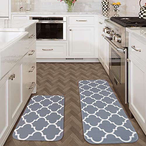 MAYHMYO 2 Piece Kitchen Rug Set Non-Slip Grey Kitchen Rugs and Mats Non Slip Washable, Soft Kitchen Rug Set for Kitchen Dining Room, Floor Home, Office, Sink, Laundry, 17"X48"+17"X28"