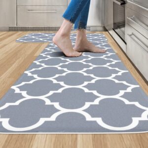 MAYHMYO 2 Piece Kitchen Rug Set Non-Slip Grey Kitchen Rugs and Mats Non Slip Washable, Soft Kitchen Rug Set for Kitchen Dining Room, Floor Home, Office, Sink, Laundry, 17"X48"+17"X28"