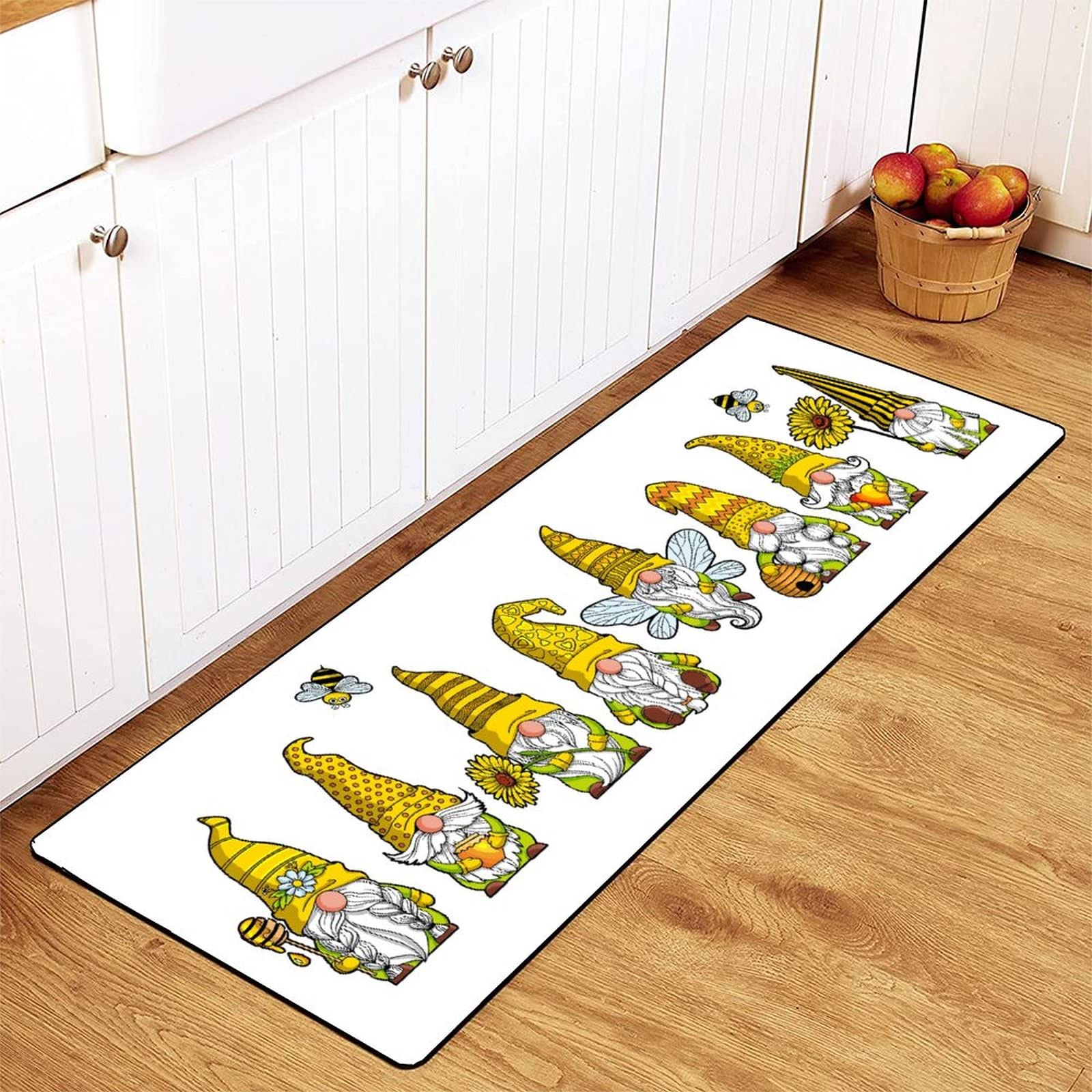 TsyTma Gnomes Bee Kitchen Rug Non-Slip Summer Honey Kitchen Floor Mat Bathroom Rug Area Mat Carpet for Home Hallway Sink Stove Laundry 39"x20"