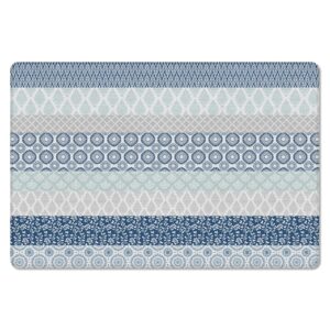 Bohemia Antifatigue Kitchen Bath Door Mat Cushioned Runner Rug,Washable Welcome Floor Sink Mat,Waterproof Comfort Standing Doormat for Kitchen,Blue Grey Boho Tribal Paisley Flower Plaid 24"x36"