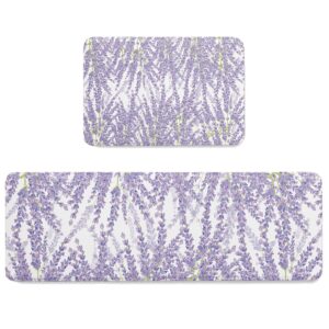 loopop kitchen comfort mat set of 2 lavender flower pattern waterproof anti-fatigue standing mats wipeable rugs for kitchen purple 15.7x23.6inch+15.7x47.2inch