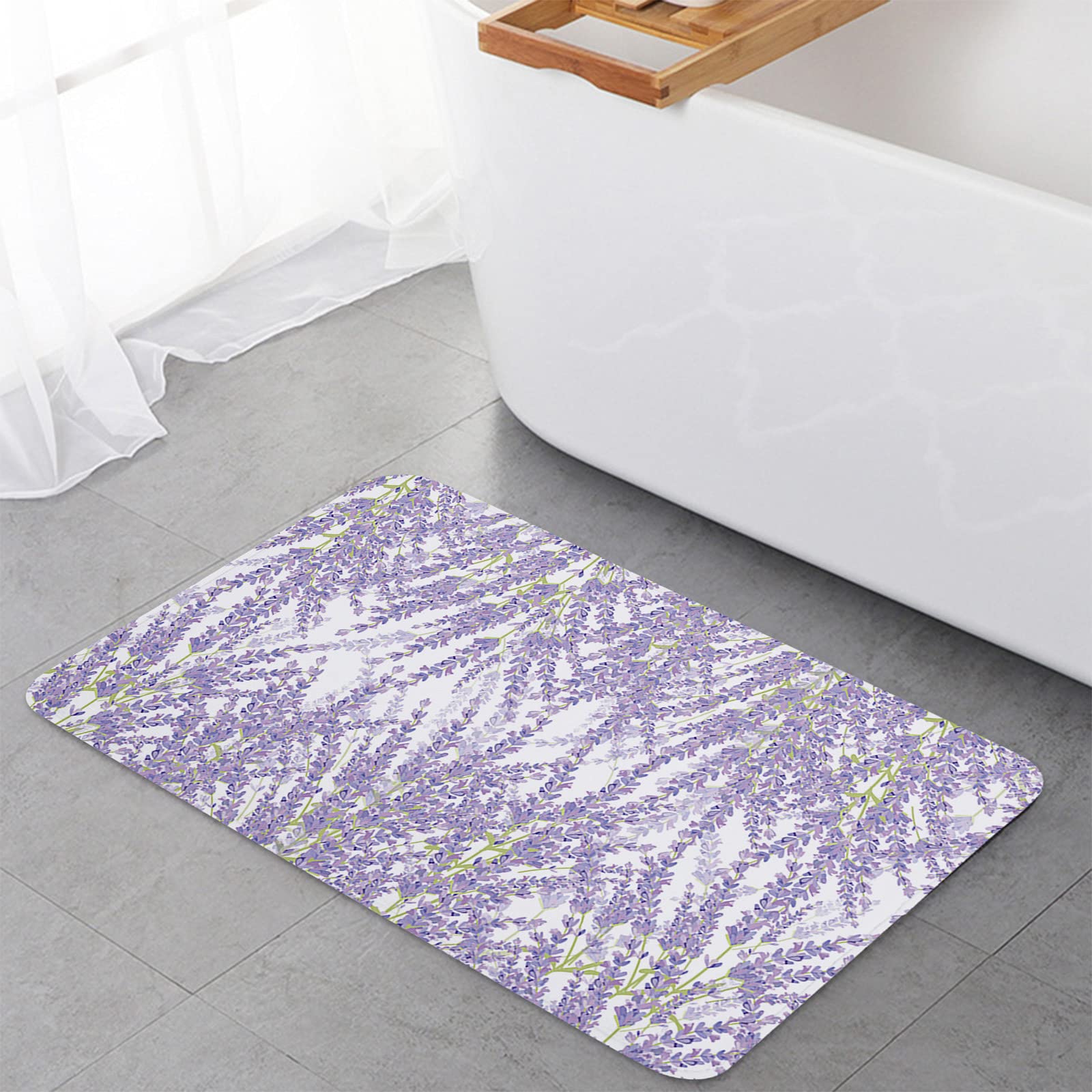 LooPoP Kitchen Comfort Mat Set of 2 Lavender Flower Pattern Waterproof Anti-Fatigue Standing Mats Wipeable Rugs for Kitchen Purple 15.7x23.6inch+15.7x47.2inch