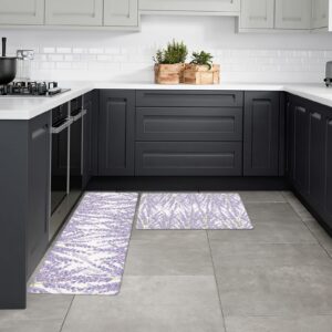 LooPoP Kitchen Comfort Mat Set of 2 Lavender Flower Pattern Waterproof Anti-Fatigue Standing Mats Wipeable Rugs for Kitchen Purple 15.7x23.6inch+15.7x47.2inch