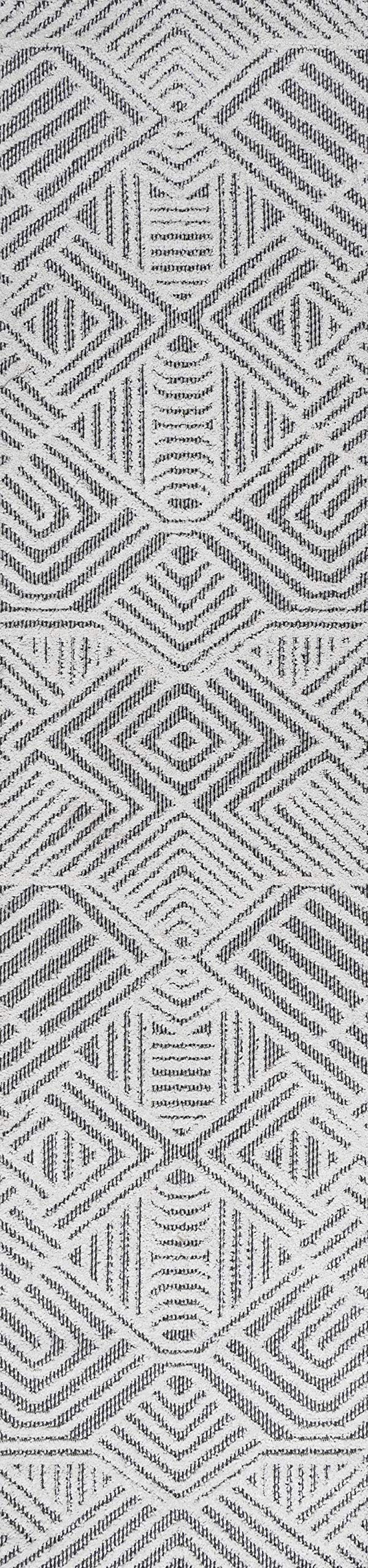 JONATHAN Y SBH103A-28 Jordan High-Low Pile Art Deco Geometric Indoor Outdoor Area Rug Bohemian Contemporary Easy Cleaning Bedroom Kitchen Backyard Patio Porch Non Shedding, 2 ft x 8 ft, White/Black