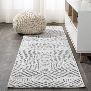 JONATHAN Y SBH103A-28 Jordan High-Low Pile Art Deco Geometric Indoor Outdoor Area Rug Bohemian Contemporary Easy Cleaning Bedroom Kitchen Backyard Patio Porch Non Shedding, 2 ft x 8 ft, White/Black