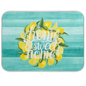 teal turquoise green wood wreath with lemon and leaves bathroom rugs soft bath rugs non slip, washable cover floor rug absorbent carpets floor mat home decor for kitchen bedroom(16x24)